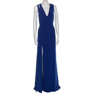 Halston Heritage Plunge V-Neck Blue Gown 2